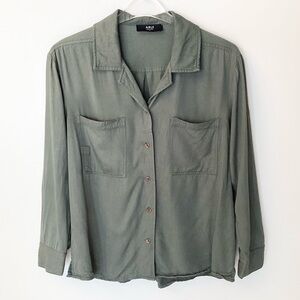 Able Long Sleeve Button Up Lyocell Top - Green - M